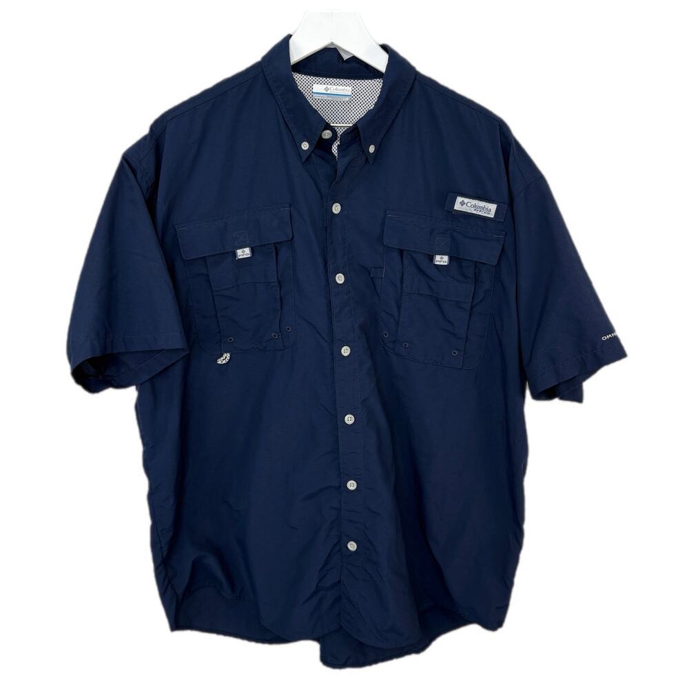 Columbia PFG Blue Tactel Nylon Short Sleeve Shirt - Men's Size L